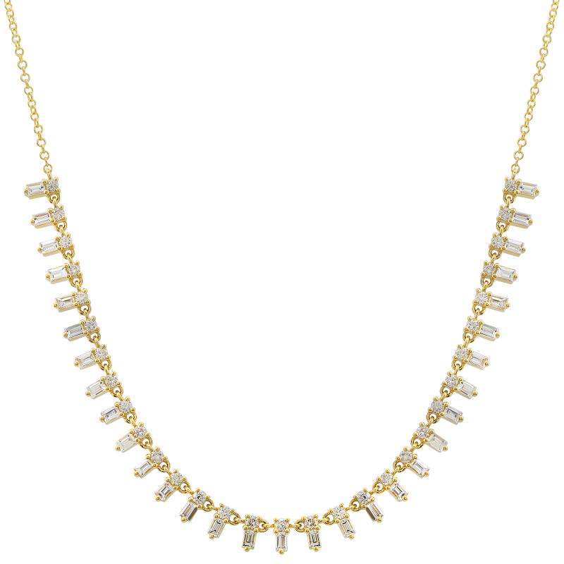 14K Yellow Gold Baguette & Round Diamond Half Tennis Necklace