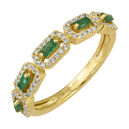 14KT YELLOW GOLD DIAMOND & EMERALD BAND
