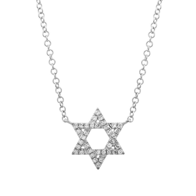 14K White Gold Star of David Diamond Necklace