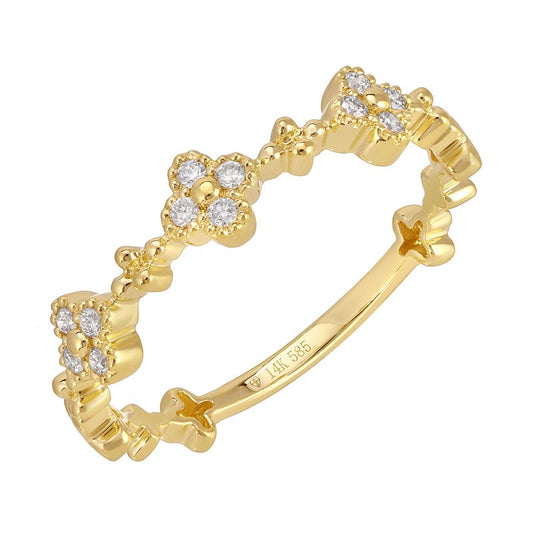 14K Yellow Gold Diamond Clover Ring
