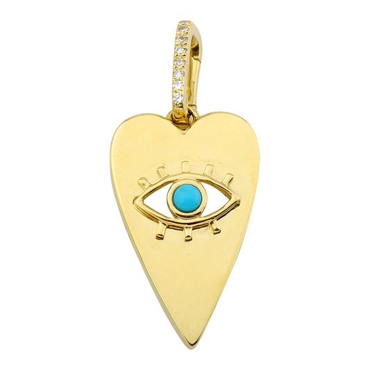 14kt Yellow Gold Heart Shaped Turquoise Eye Pendant