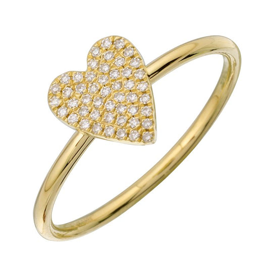 14KT YELLOW GOLD PAVE DIAMOND HEART RING