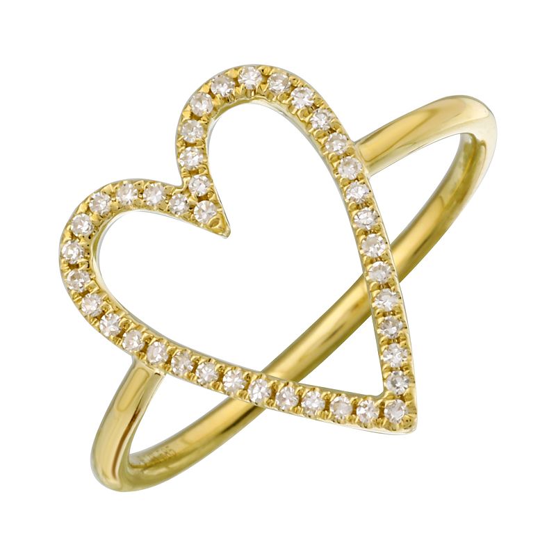 14KT YELLOW GOLD OPEN HEART DIAMOND RING