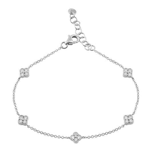 14k White Gold Diamond Clover Bracelet