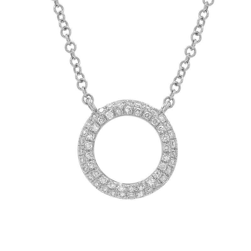 14k White Gold Open Circle Diamond Necklace