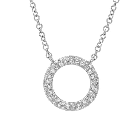 14k White Gold Open Circle Diamond Necklace