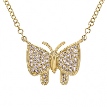 14KT Yellow Gold Butterfly Diamond Necklace