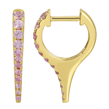 14KT Yellow Gold Pink Sapphire Spike Hoop Earring