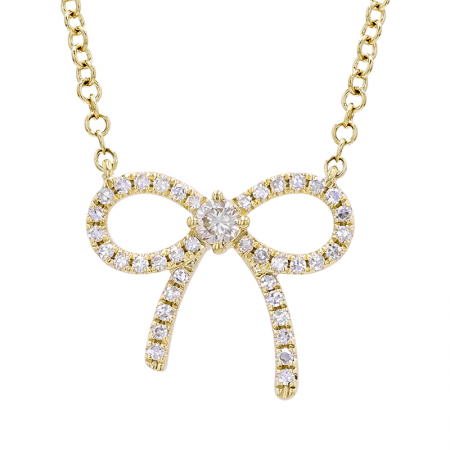 14k Yellow Gold Bow Diamond Necklace