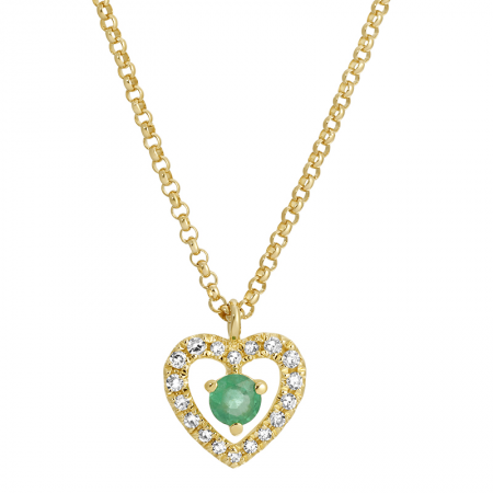 14KT Yellow Gold Emerald Heart and Diamond Necklace
