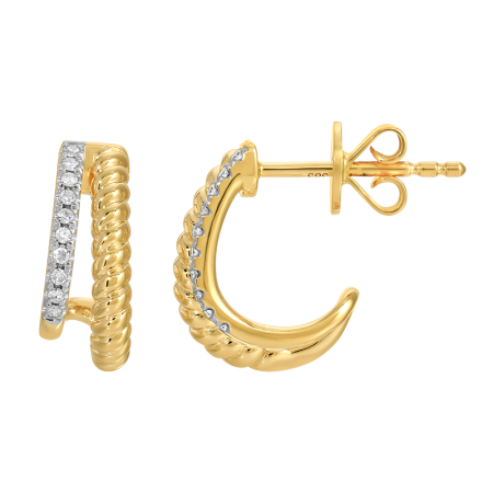 14k Yellow Gold Diamond Caged Lobe Huggie Earrings