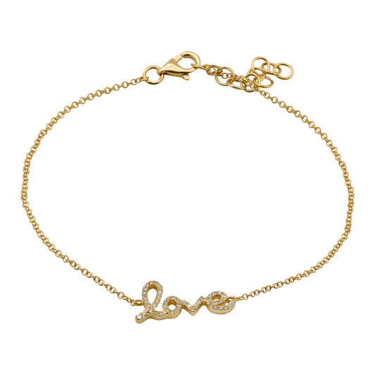 14k Yellow Gold Diamond "Love" Statement Bracelet
