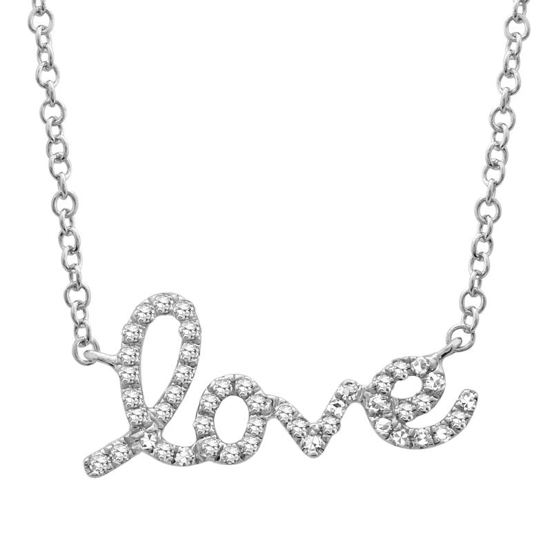 14KT White Gold "Love" Diamond Statement Necklace