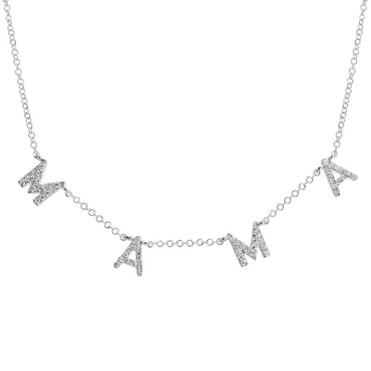 14KT White Gold Diamond Mama Necklace