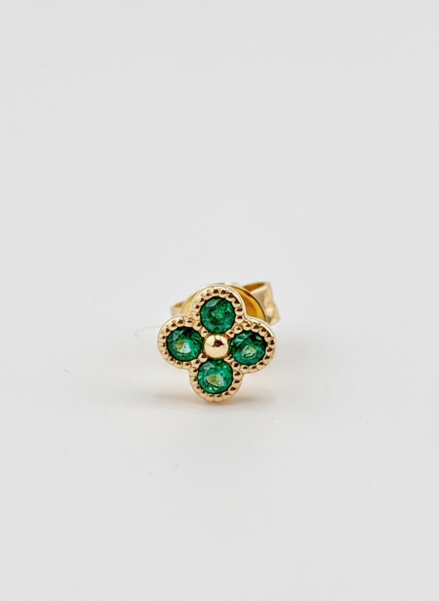 Natural Emerald Clover Stud Earrings