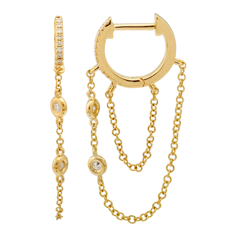 Bezel Set Diamond Chain Huggies