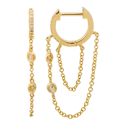 Bezel Set Diamond Chain Huggies