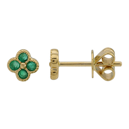 Natural Emerald Clover Stud Earrings