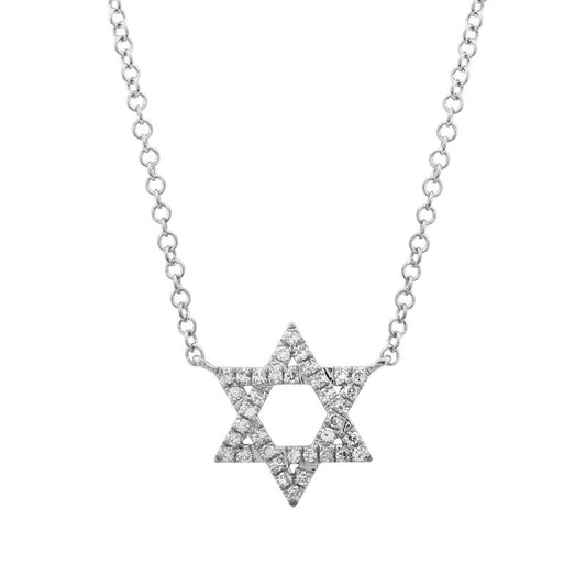 14K White Gold Star of David Diamond Necklace