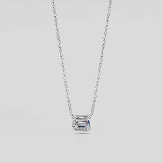 Sterling Silver Emerald Cut Moissanite Bezel Station Necklace