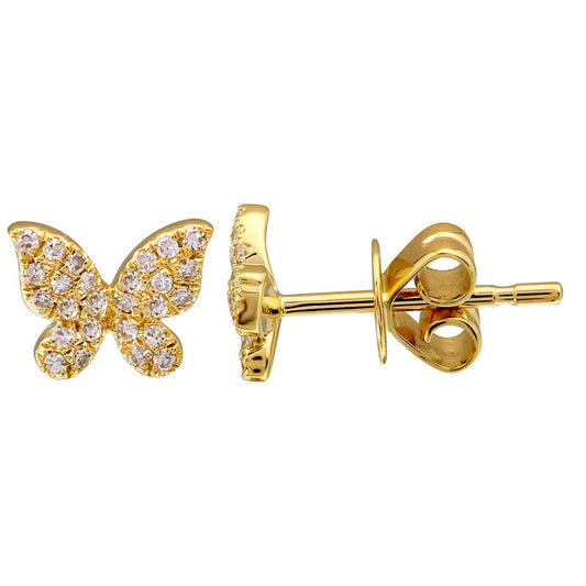 14K Yellow Gold Butterfly Diamond Stud Earrings
