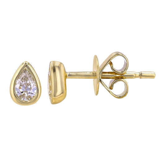 14K Yellow Gold Teardrop Bezel Stud Earrings