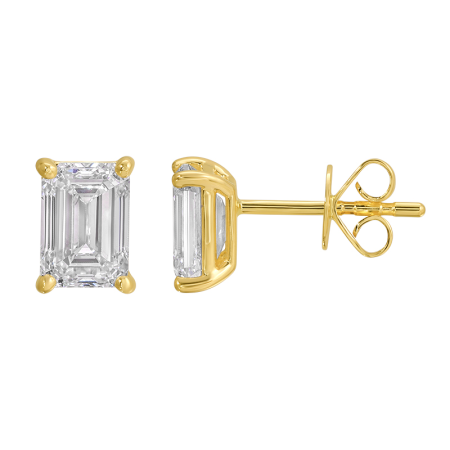 14kt Yellow Gold LAB GROWN Emerald Cut Diamond Studs 2.05CT