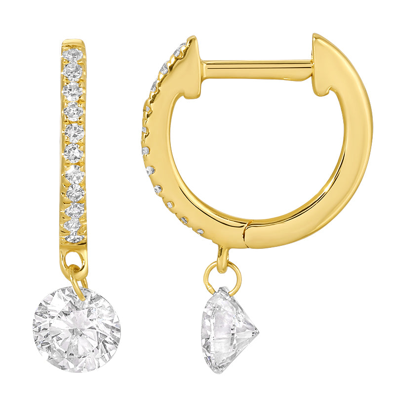 14k Yellow Gold Floating Lab Diamond Huggie Earrings